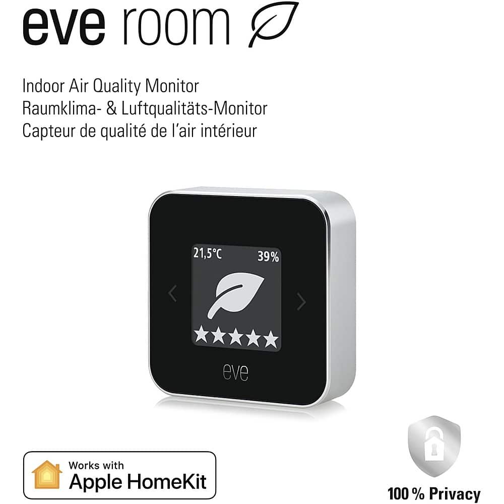 Eve Room Indoor Air Quality Monitor - Raumklima- & Luftqualitts-Monitor Capteur de qualit de l'air intrieur 21,5C 39% - Works with Apple HomeKit - 100% Privacy