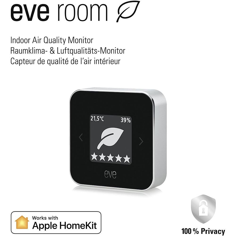 Eve Room Indoor Air Quality Monitor - Raumklima- & Luftqualitts-Monitor Capteur de qualit de l'air intrieur 21,5C 39% - Works with Apple HomeKit - 100% Privacy