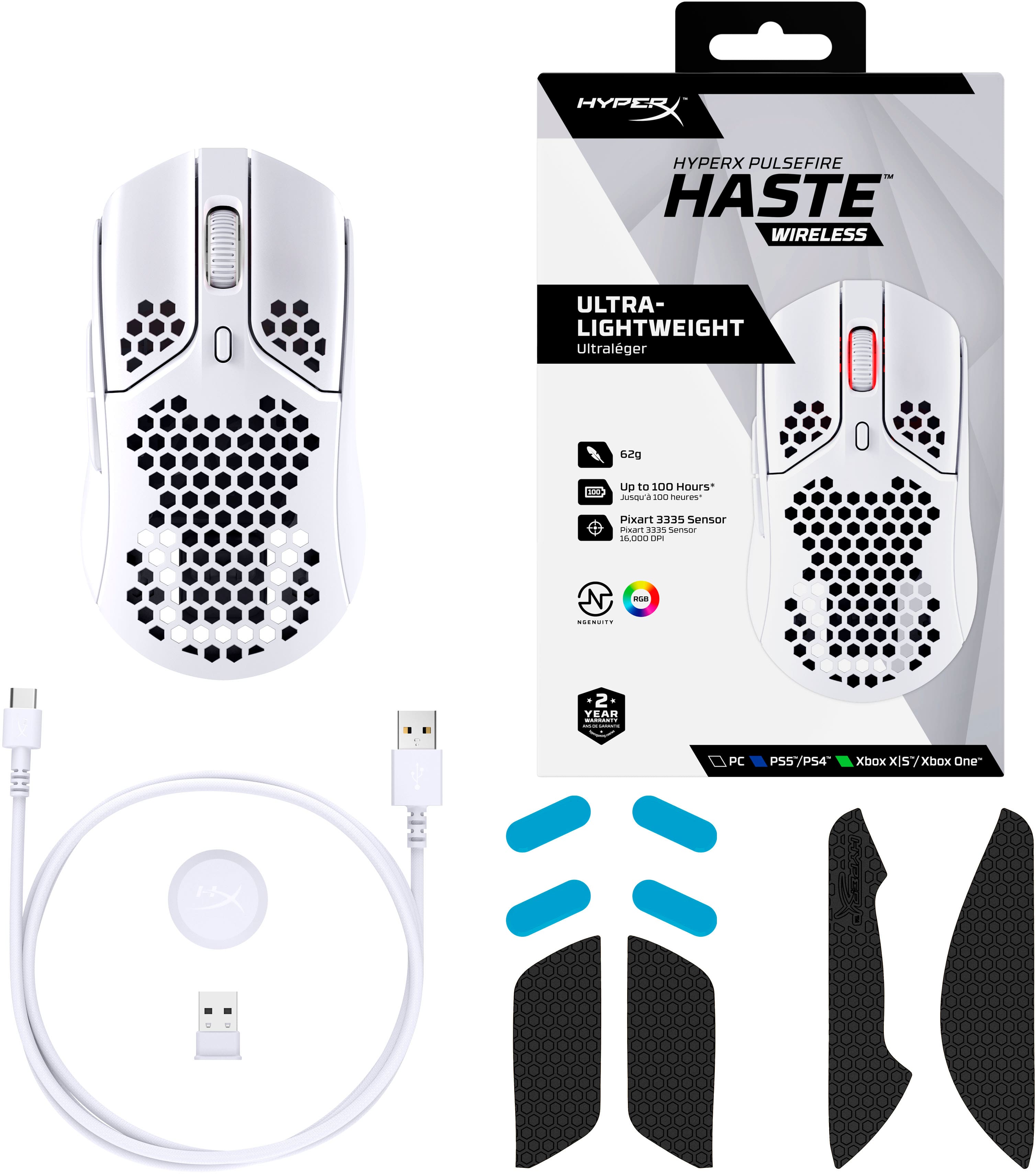 HyperX Pulsefire Haste 2 - Souris gaming (blanc)