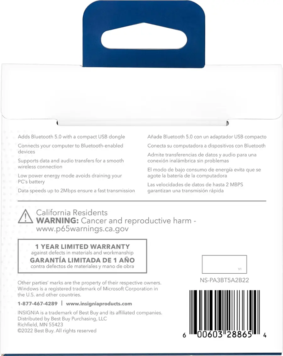 Alt View 15. Insignia™ - Bluetooth 5.0 USB Adapter for Laptops and Desktops Compatible with Windows 8.1, 10, and 11 - Black.