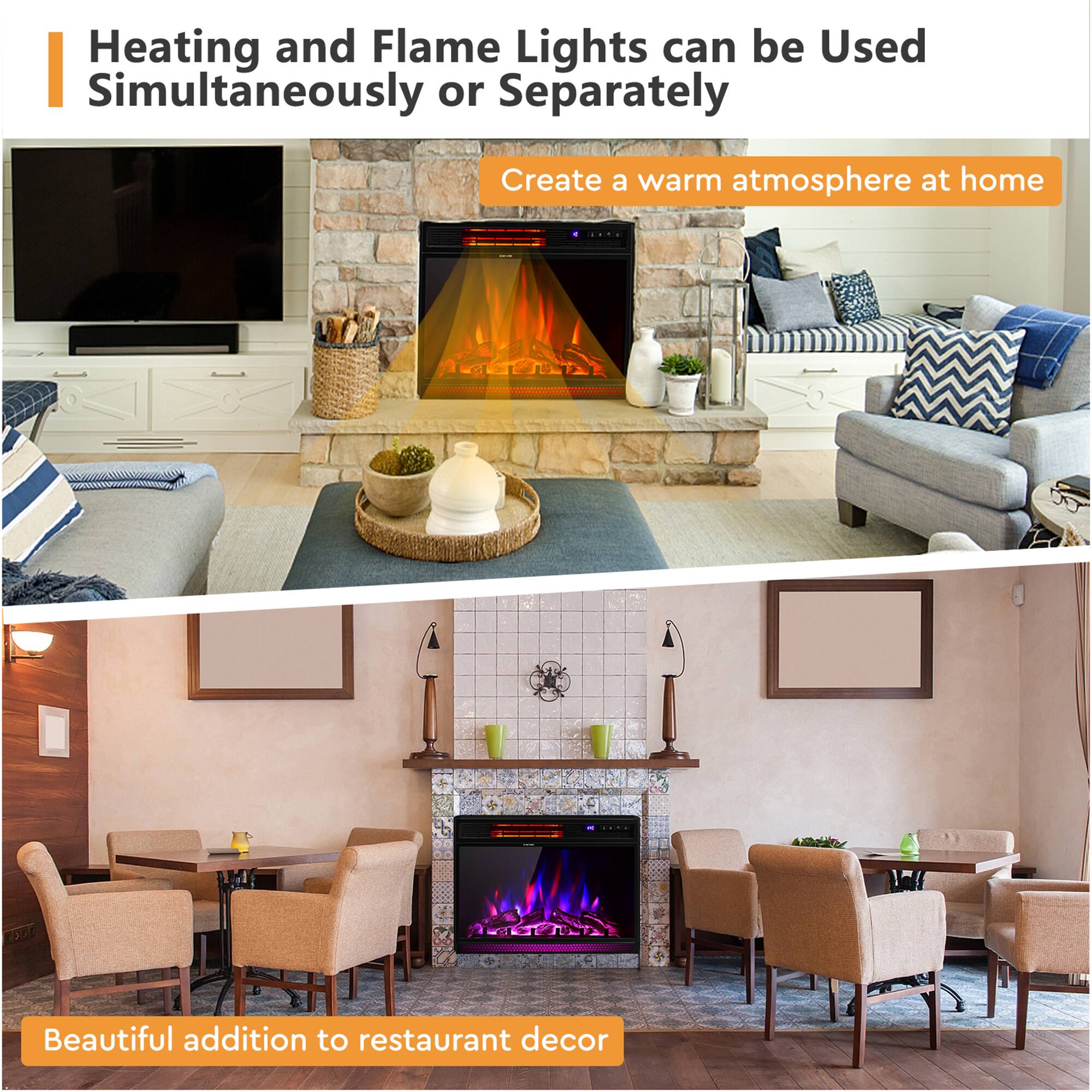 Heating and Flame Lights can be Used Simultaneously or Separately

Create a warm atmosphere at home

Beautiful addition to restaurant decor