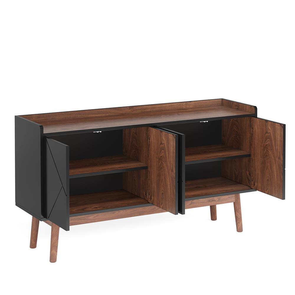 Back. Kadyn - Kadyn Sideboard Buffet Cabinet,Kitchen Storage Cabinet 55", Wood Credenza Kitchen Cabinet with Doors,Black - Black.