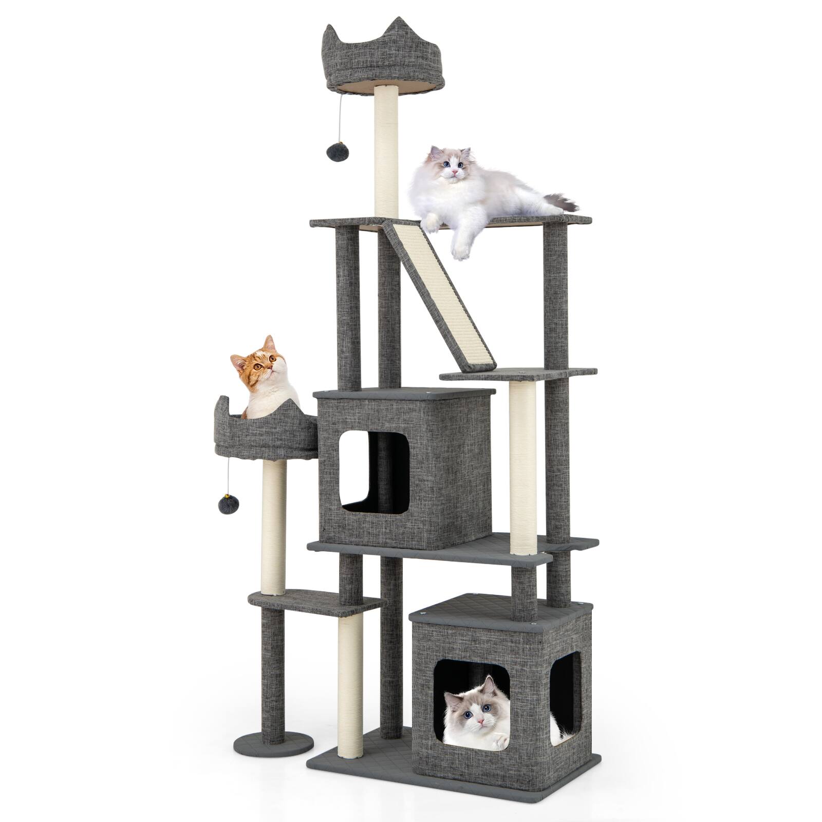 Front. Gymax - Gymax 71'' Tall Cat Tree for Indoor Cats Modern Multi-Level Cat Tower Activity Center.