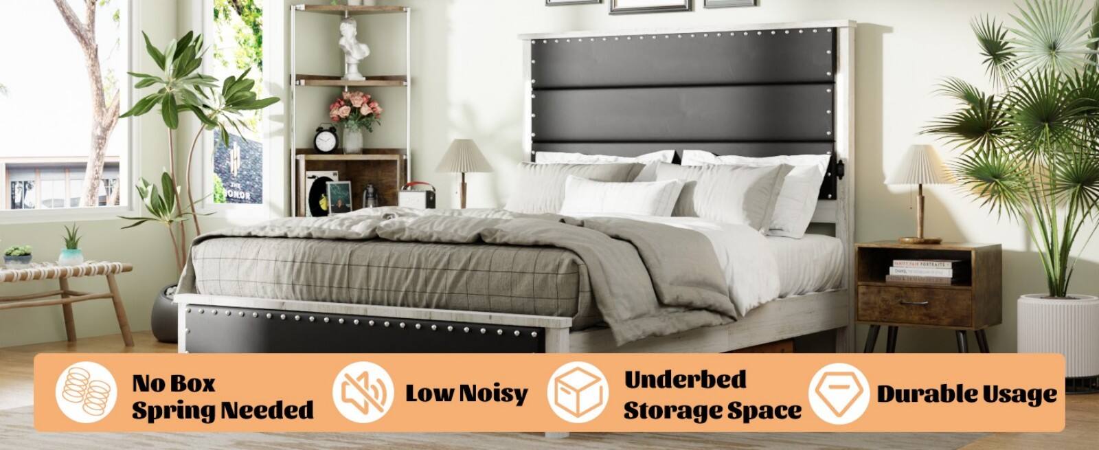 - No Box Spring Needed
- Low Noisy
- Underbed Storage Space
- Durable Usage