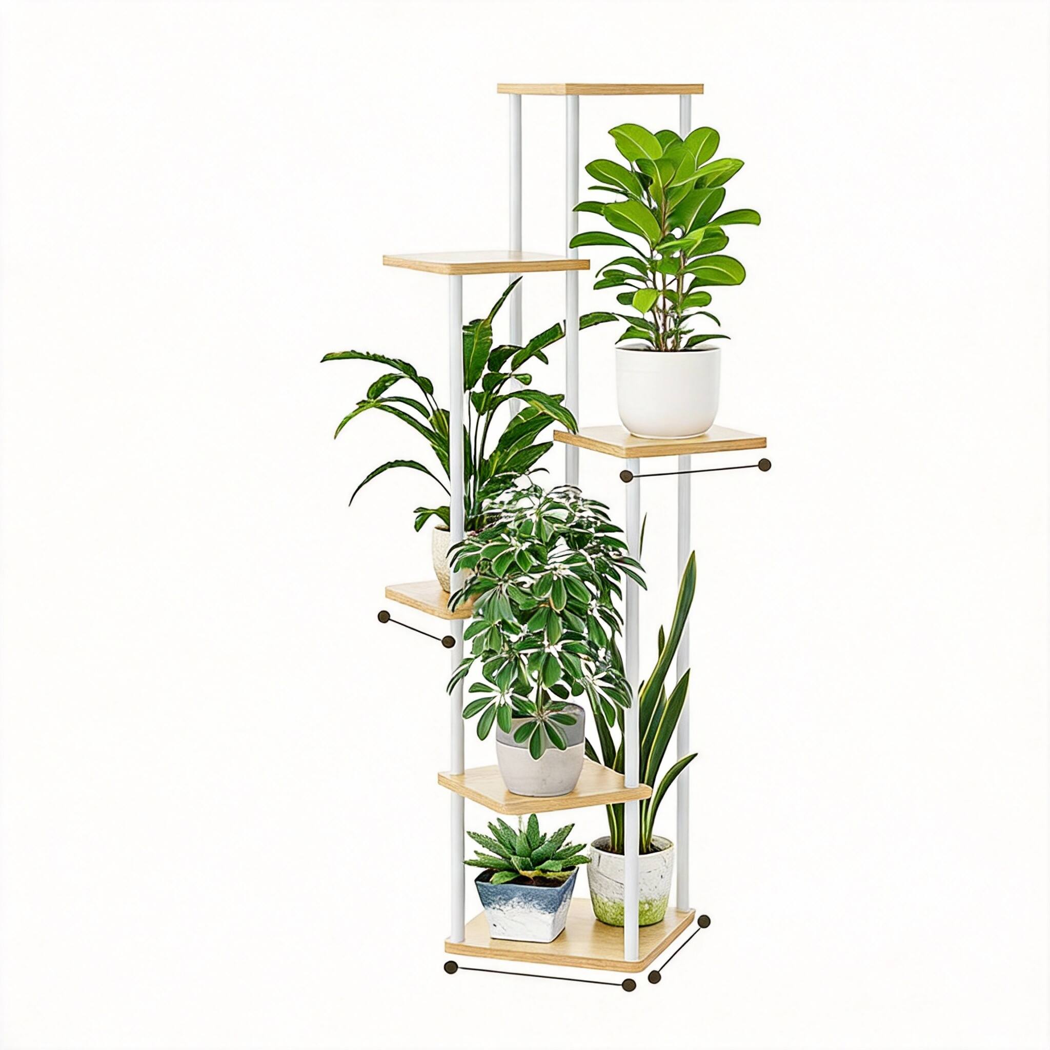 CovertSafe- 6 Tier Metal Plant Stand Indoor Flower Display Rack- White Oak 6 Tier