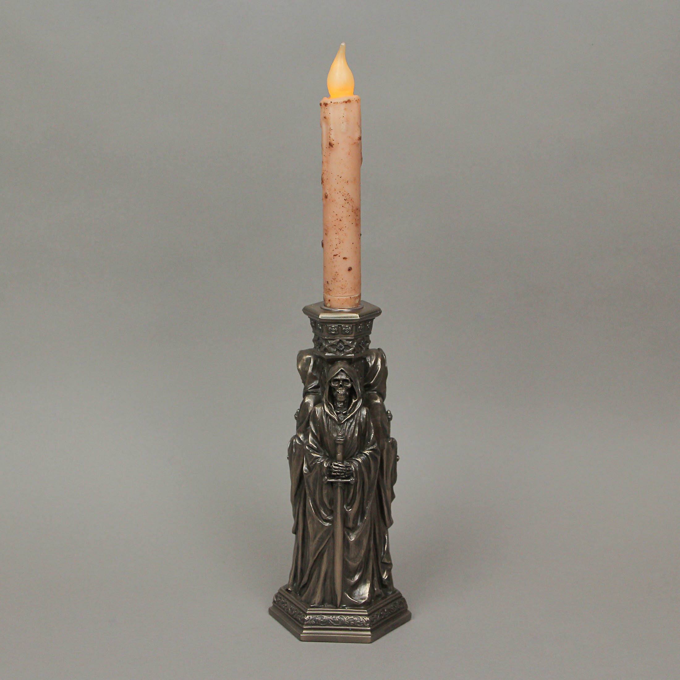 Alt View 1. Veronese Design - The Deaths Macabre Triple Skeleton Grim Reaper Single Taper Candle Holder - Bronze.