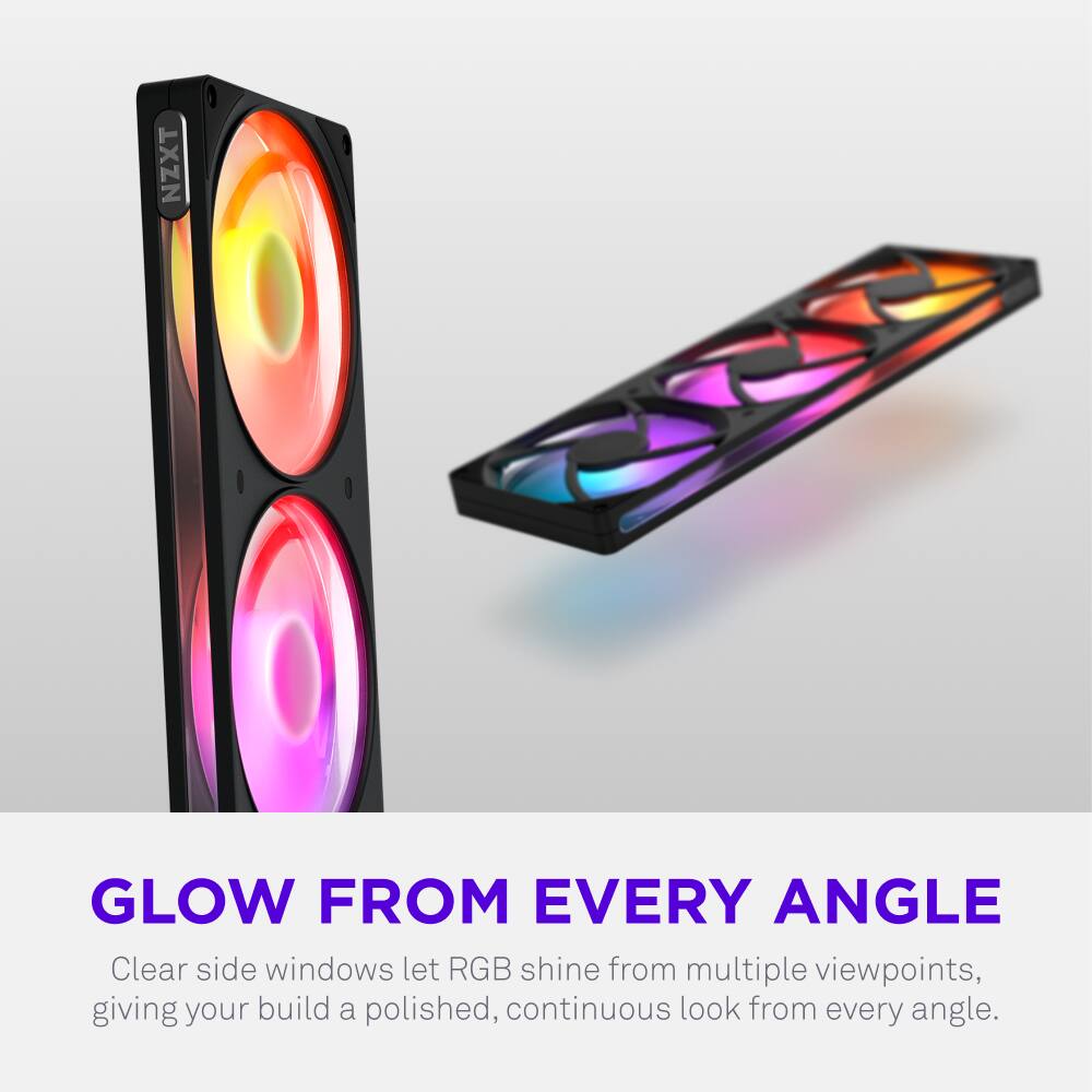 NZXT GLOW FROM EVERY ANGLE

Clear side windows let RGB shine from multiple viewpoints, giving your build a polished, continuous look from every angle.
