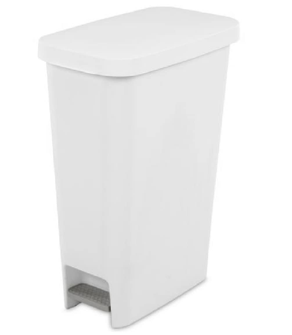 Front. Sterilite - Sterilite 10588004 Slim Stepon Wastebasket, White, 11 Gallon.