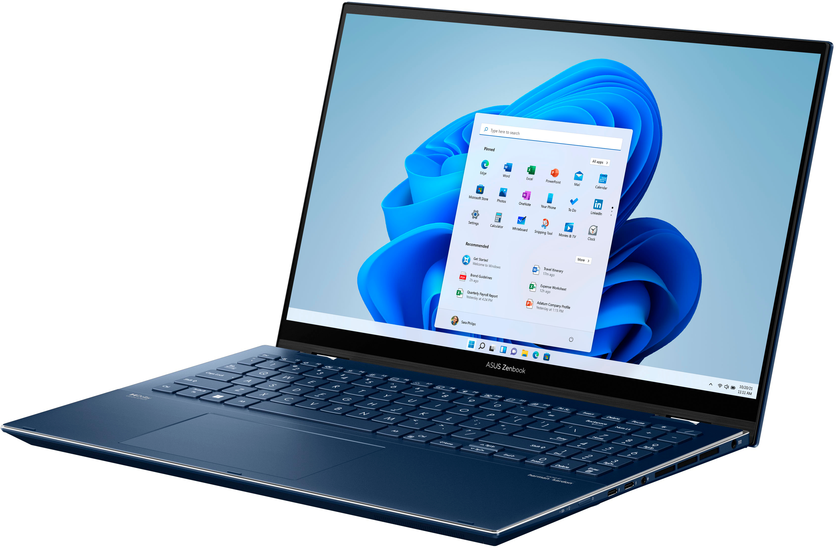 Left View: ASUS - Zenbook Flip 2-in-1 15.6" OLED Touch-Screen Laptop - Intel Evo Platform - 12th Gen Core i7 - 16GB Memory  - 512GB SSD - Azurite Blue
