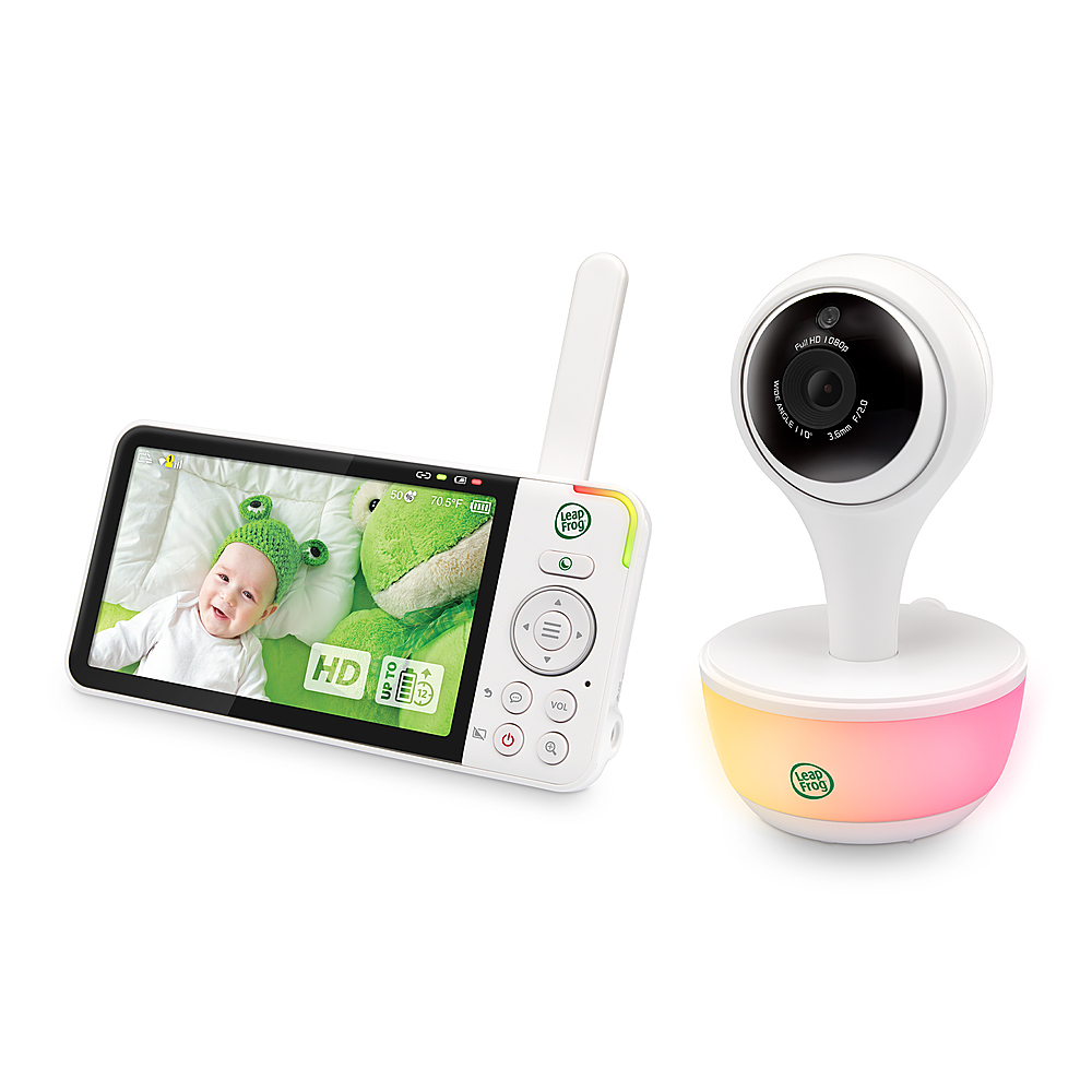 Left View: LeapFrog - 1080p WiFi Remote Access Video Baby Monitor with 5” High Definition 720p Display, Night Light, Color Night Vision - white