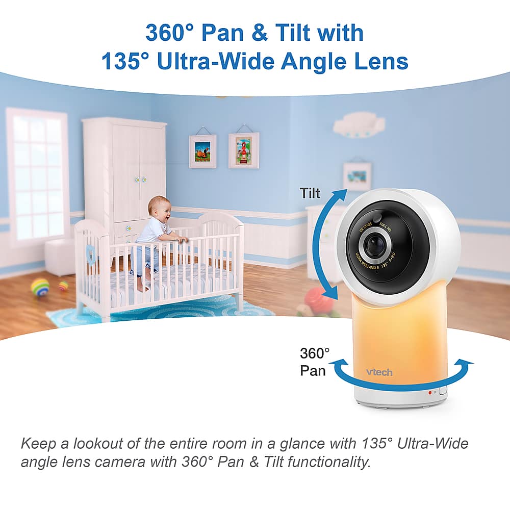 Alt View 12. VTech - 2 Camera 1080p Smart WiFi Remote Access 360 Degree Pan & Tilt Video Baby Monitor with 5” Display, Night Light - white.