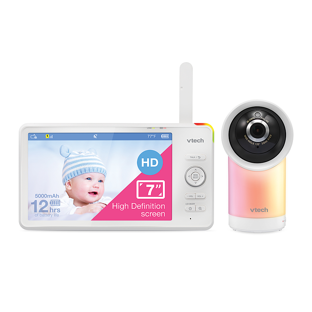VTech - 1080p Smart WiFi Remote Access 360 Degree Pan & Tilt Video Baby Monitor with 7” Display, Night Light - White