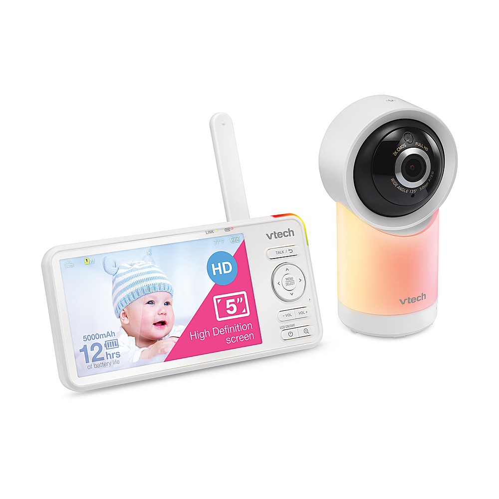 Angle View: VTech - 1080p Smart WiFi Remote Access 360 Degree Pan & Tilt Video Baby Monitor with 5” Display, Night Light - White