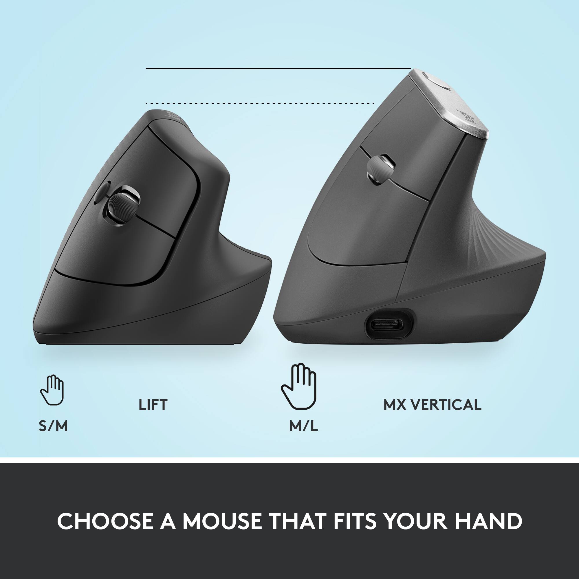 Choose a mouse that fits your hand. S/M Lift M/L MX Vertical