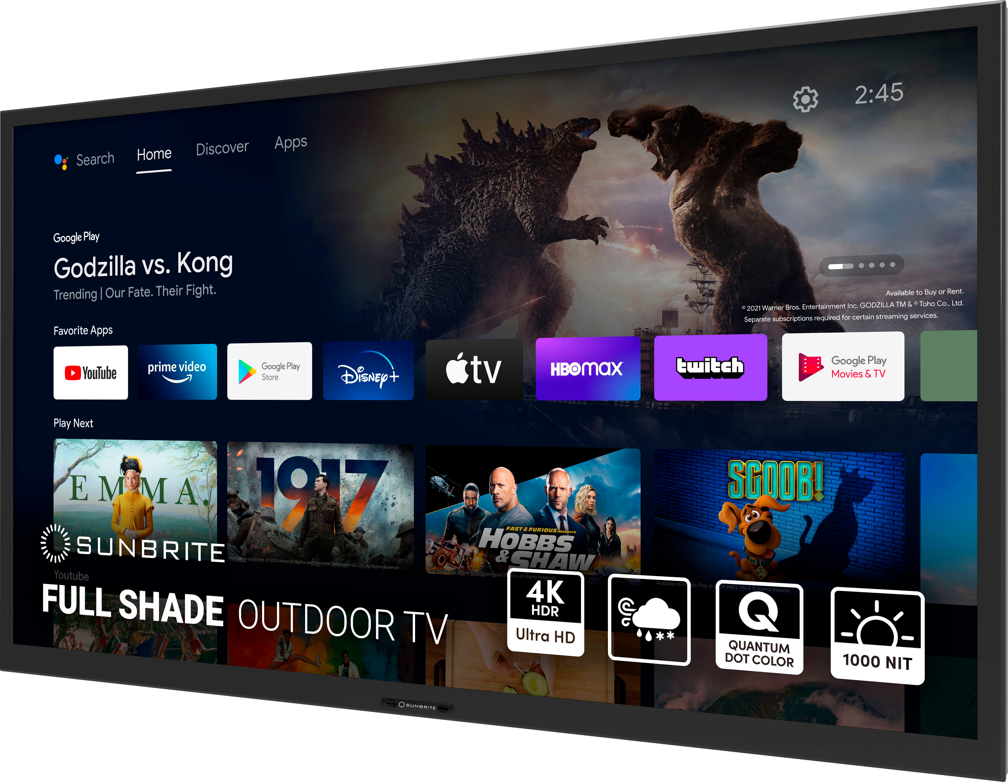 Angle View: SunBriteTV - Veranda 3 Series 55" Class LED Outdoor Full Shade 4K UHD Smart Android TV