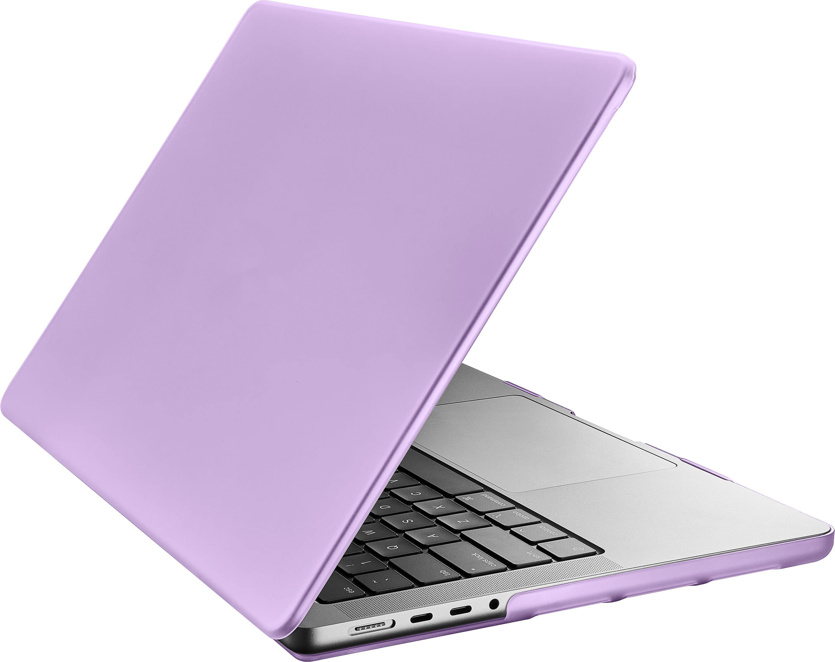 Front. Insignia™ - Hard-Shell Case for 2021 and 2023 MacBook Pro 14" - Frosted Purple.