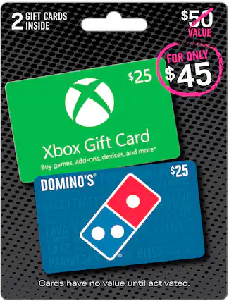 Front. Microsoft - $50 Domino’s & Xbox Value Bundle – for only $45.