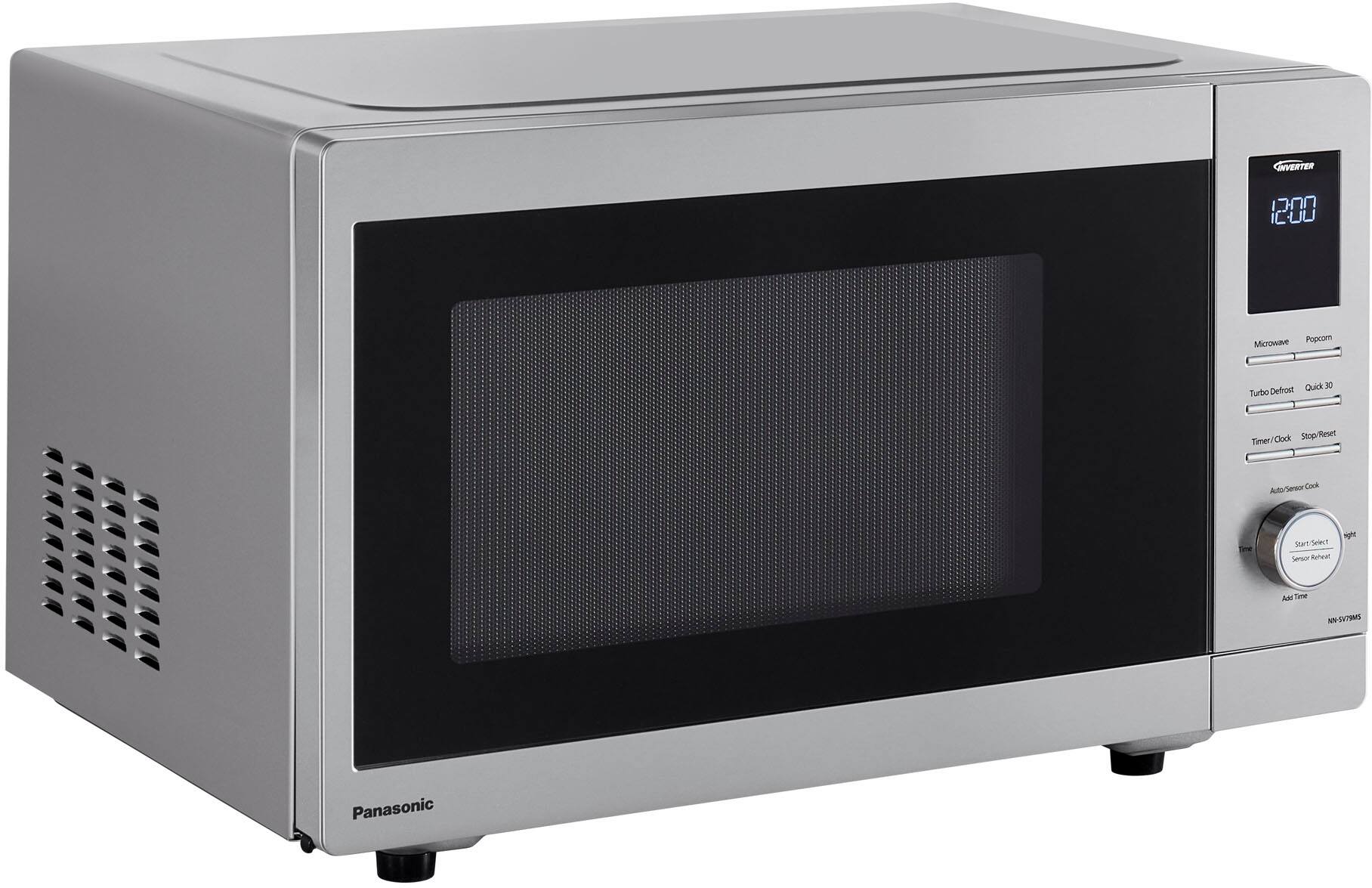 Left. Panasonic - NN-SV79MS 1.4 Cu. Ft. Countertop Microwave Oven with Inverter Technology and Alexa compatibility - Stainless Steel.