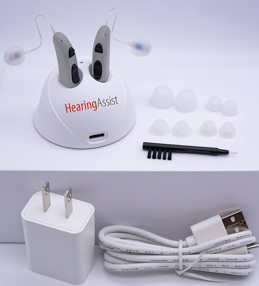 Left View: HearingAssist ReCharge! Plus HA-900 Behind the Ear Receiver in Canal (RIC) Bluetooth Hearing Aids (Both Ears)