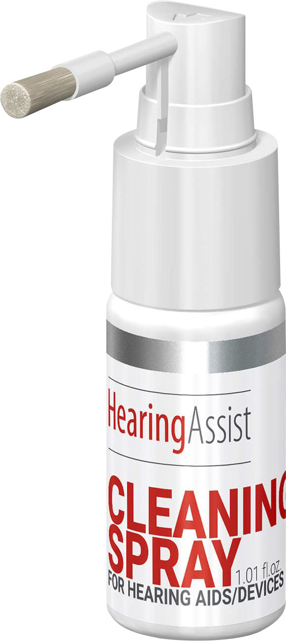 Left View: Hearing Assist - Cleaning Spray for Hearing Aids, 1.01 fl oz - White