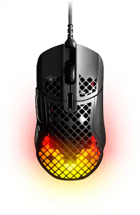 Front. SteelSeries - Aerox 5 Ultra Lightweight Honeycomb Water Resistant Wired RGB Optical Gaming Mouse With 9 Programmable Buttons - Black.