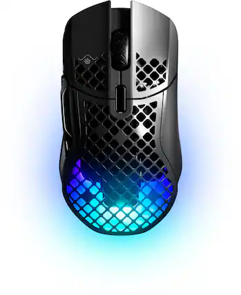 Front. SteelSeries - Aerox 5 Ultra Lightweight Honeycomb Water Resistant Wireless RGB Optical Gaming Mouse With 9 Programmable Buttons - Black.