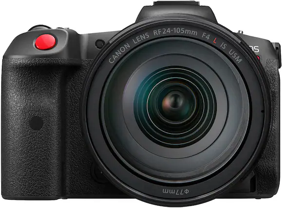 Front. Canon - EOS R5 C 8K Video Mirrorless Cinema Camera with RF 24-105mm f/4 L IS USM Lens - Black.