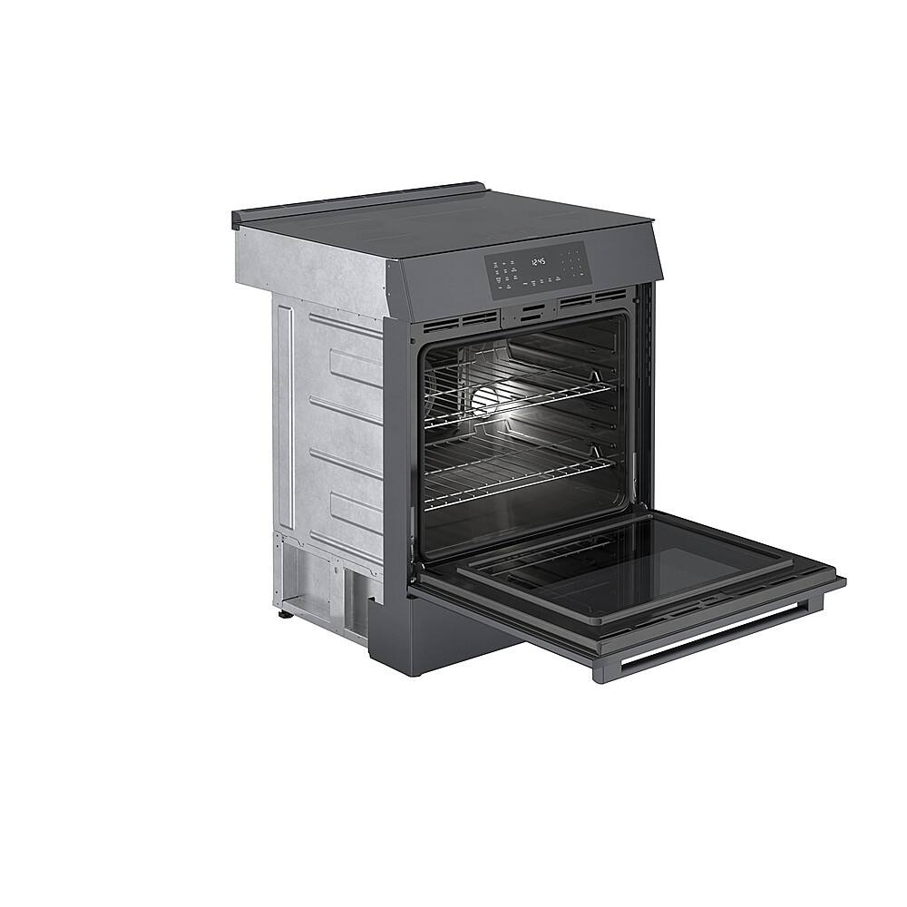 Angle. Bosch - 800 Series 4.6 cu. ft. Slide-In Electric Induction Range with Self-Cleaning - Black Stainless Steel.
