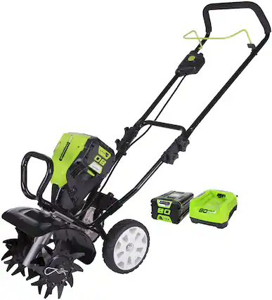 Front. Greenworks - 10 " 80 Volt Cultivator/Tiller (2Ah battery & charger included) - Black.