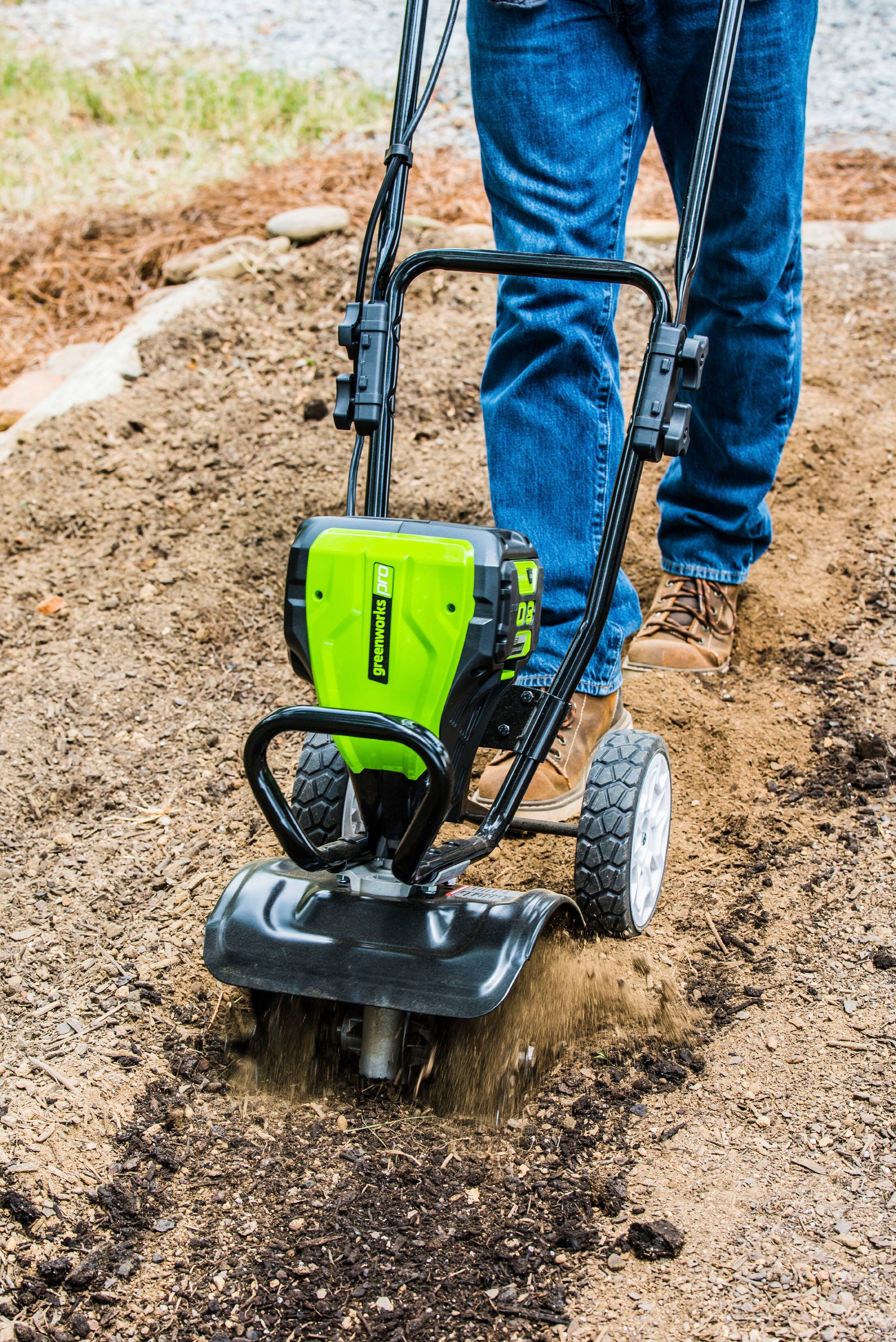 Alt View 13. Greenworks - 10 " 80 Volt Cultivator/Tiller (2Ah battery & charger included) - Black.