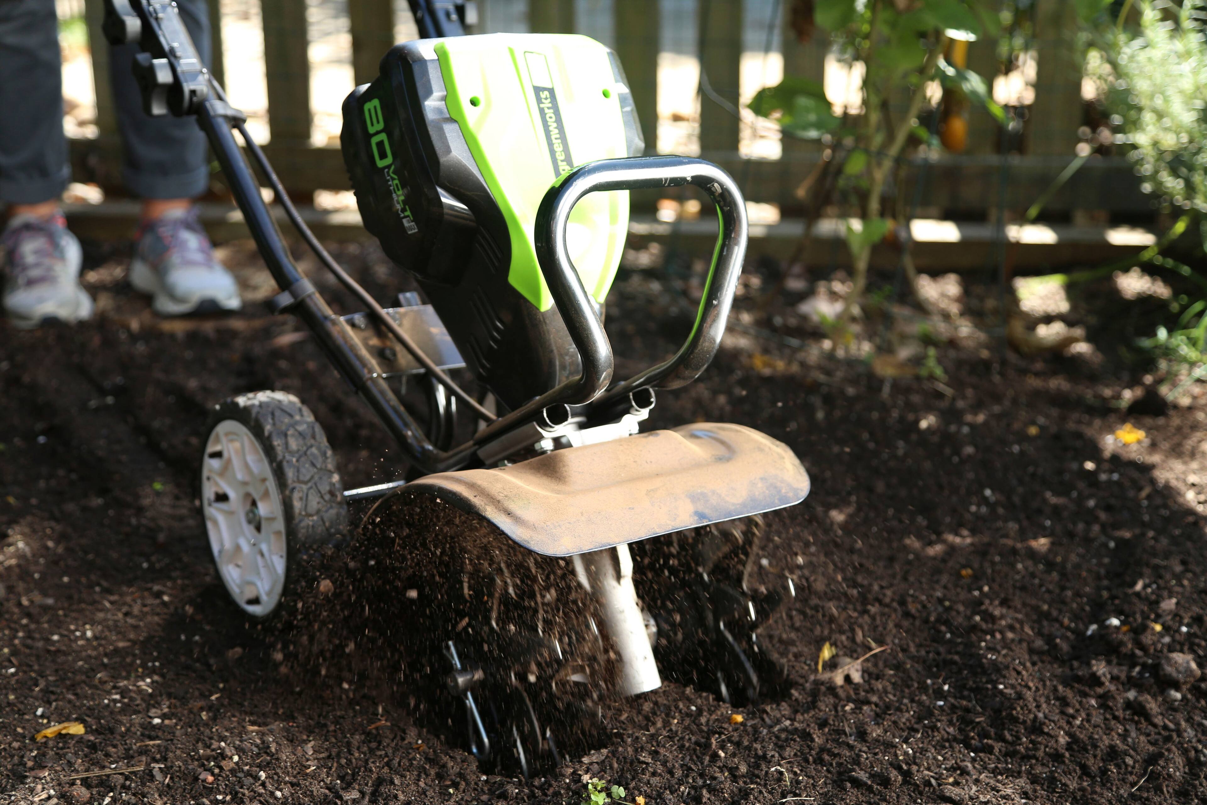 Alt View 14. Greenworks - 10 " 80 Volt Cultivator/Tiller (2Ah battery & charger included) - Black.