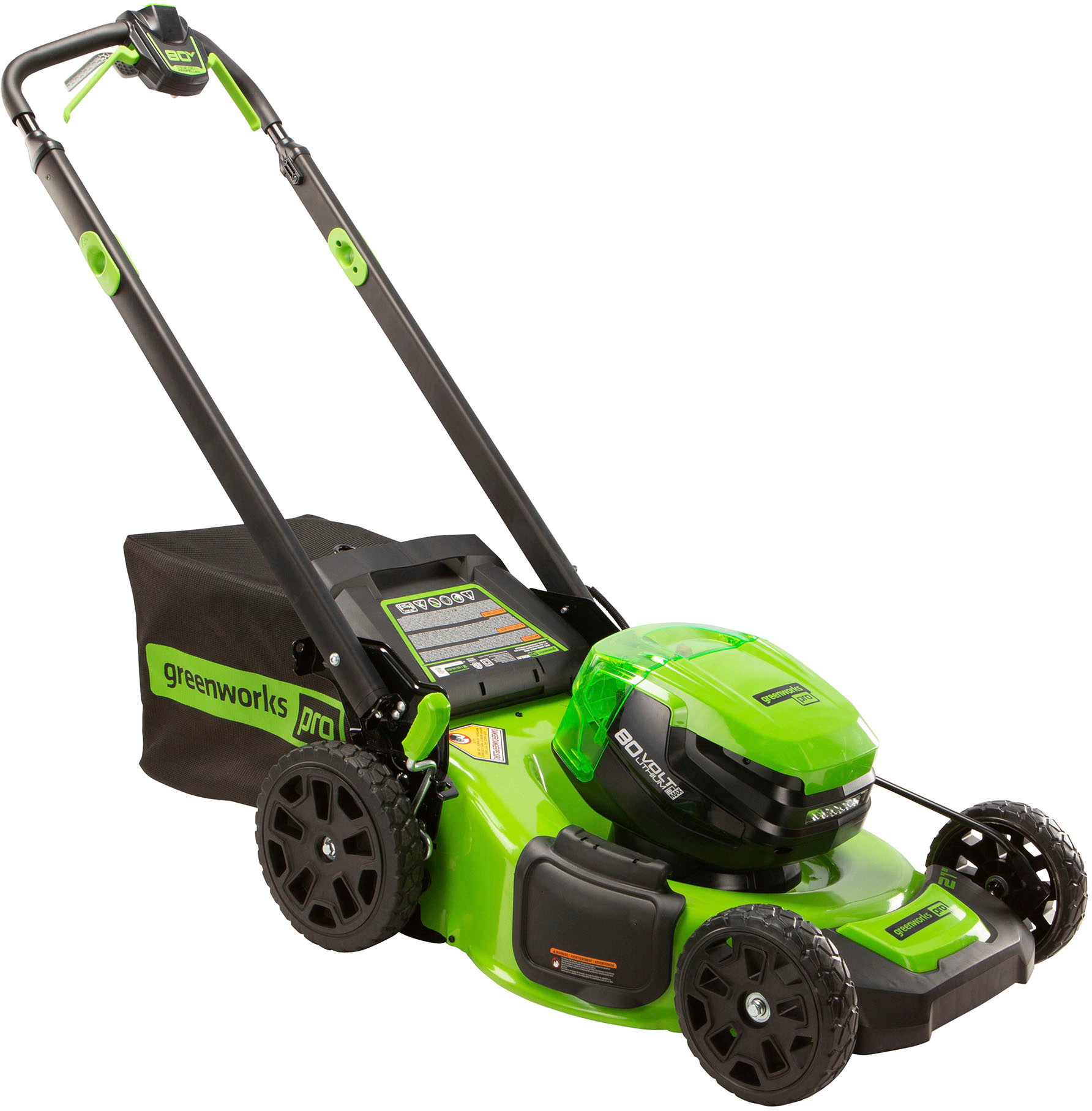 Angle View: Greenworks - 21" 80-Volt Self Propelled Cordless Walk Behind Lawn Mower (4.0Ah & 2.0Ah Batteries and Charger Included) - Green