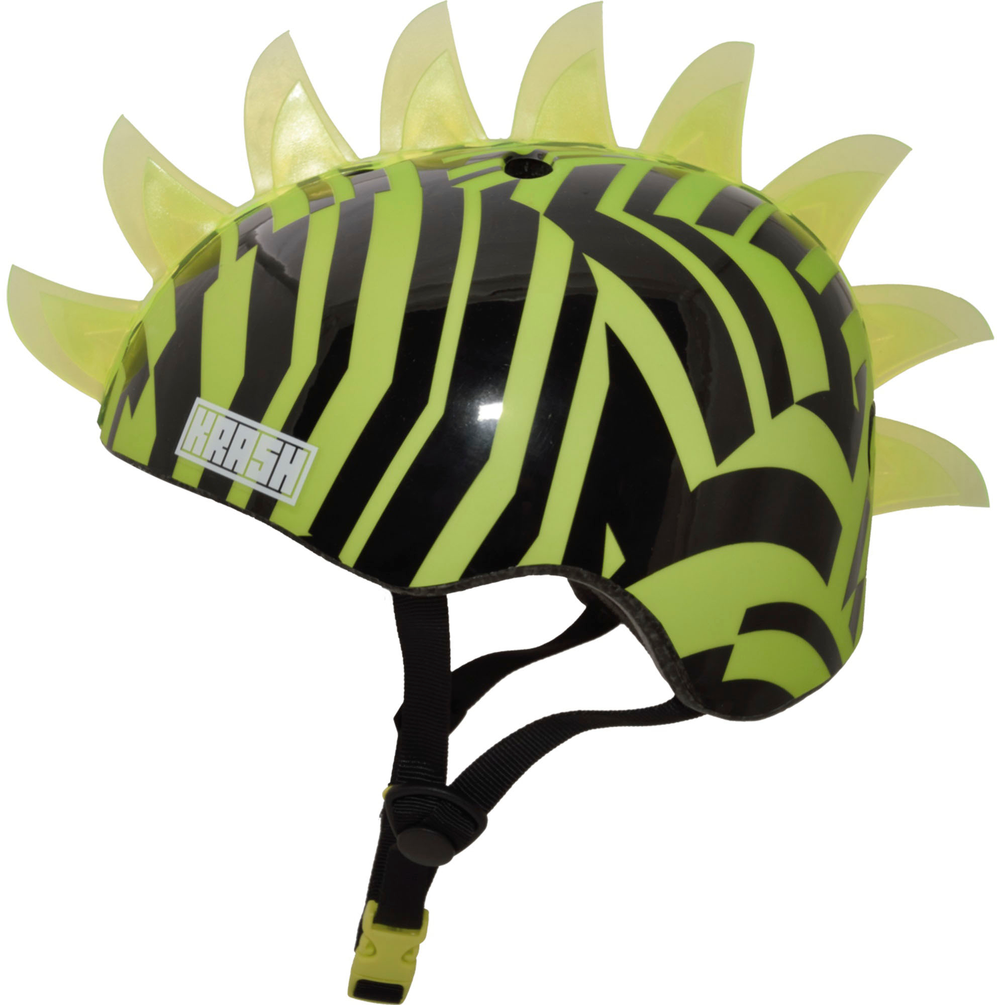 Left View: Raskullz - Krash! Mohawk Youth Helmet with LED Lights - Dazzle Green LED