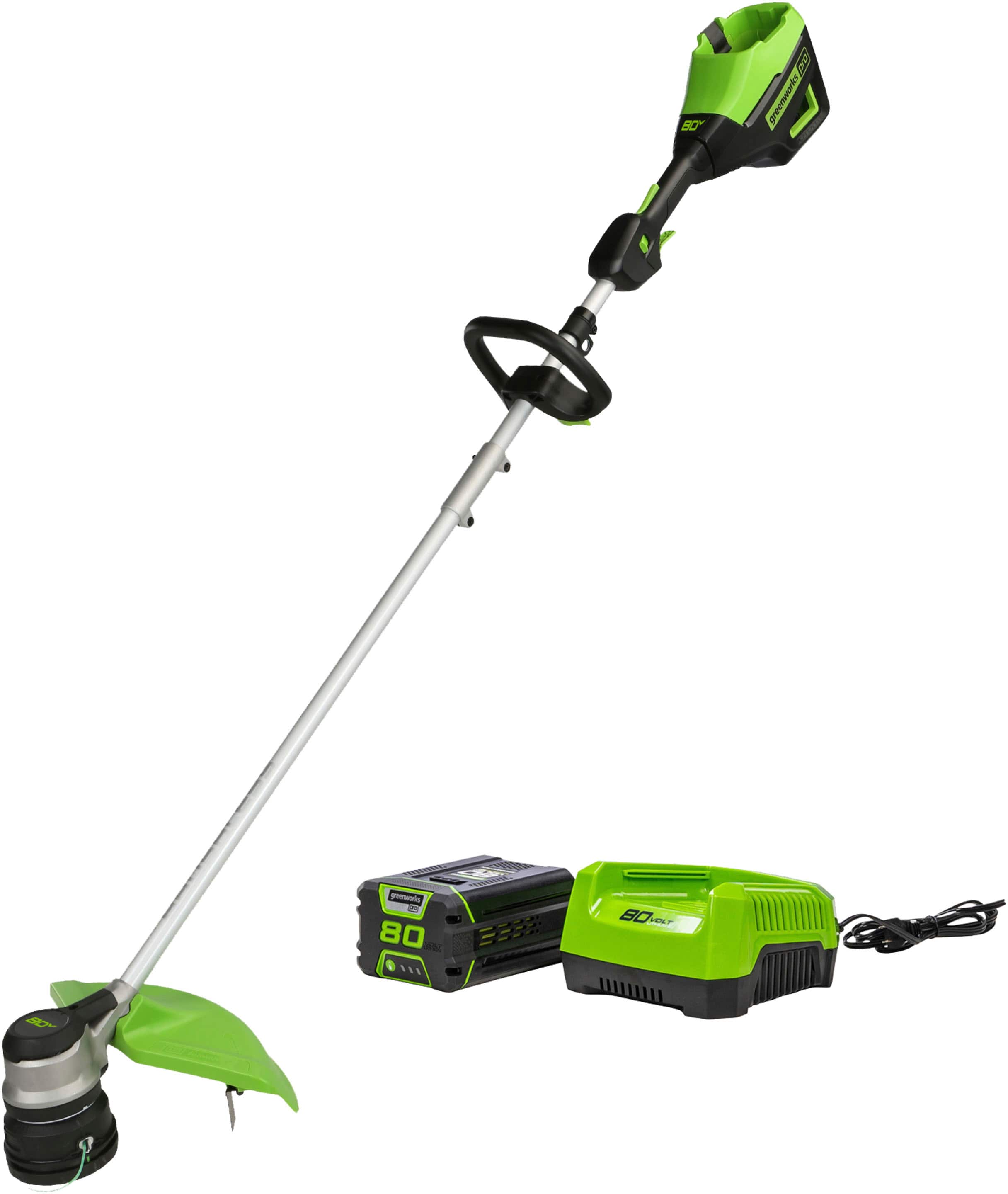 Greenworks - 80V 16" Cutting Diameter Brushless Straight Shaft Grass Trimmer 2.0 Ah Battery and Rapid Charger - Black/Green - Front_Zoom