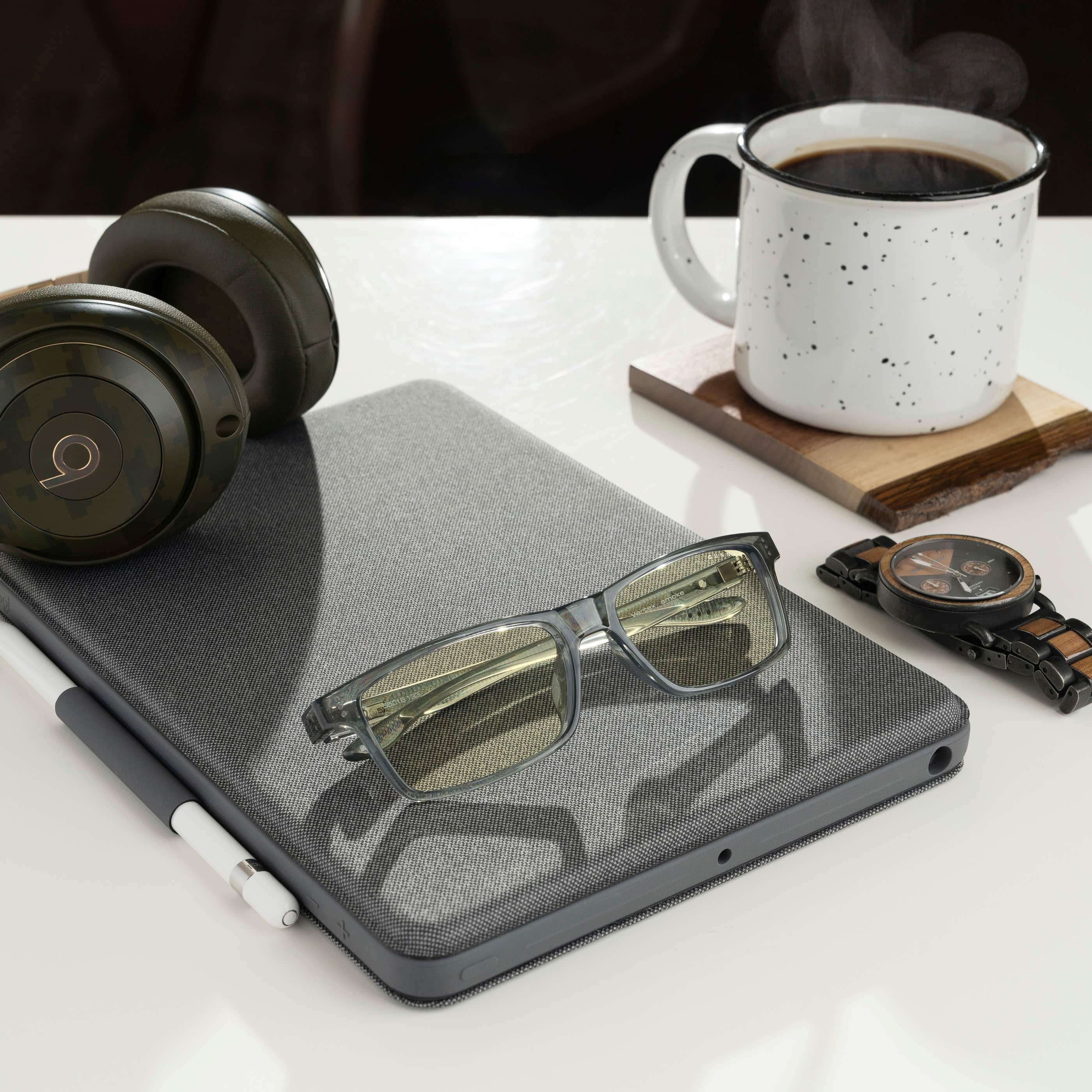 Left. GUNNAR - Blue Light Reading Glasses - Vertex +2.5 - Gray Crystal.