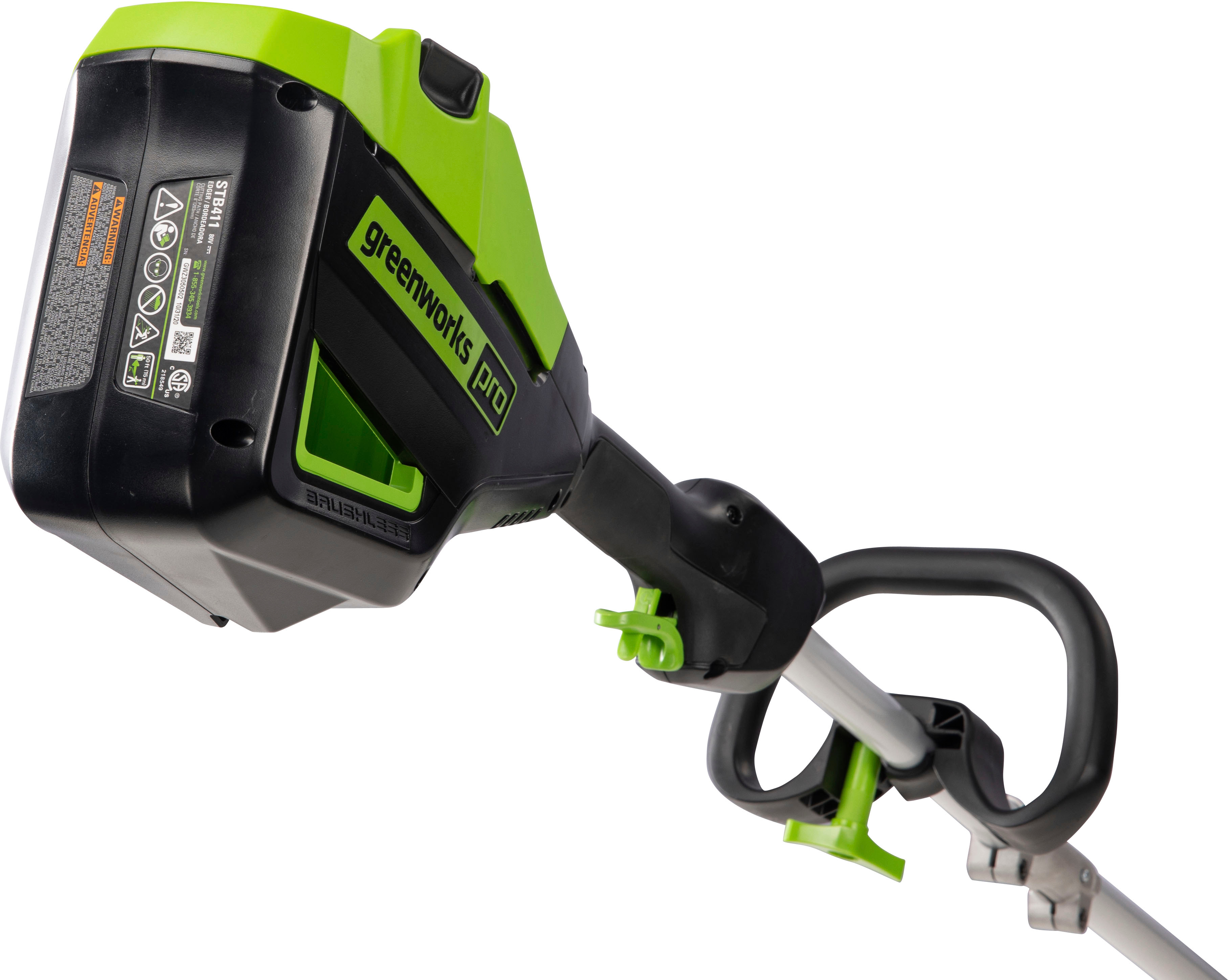 Angle View: Greenworks - 80V 16” Brushless Attachment Capable String Trimmer with 2.0 Ah Battery and Rapid Charger - Black/Green