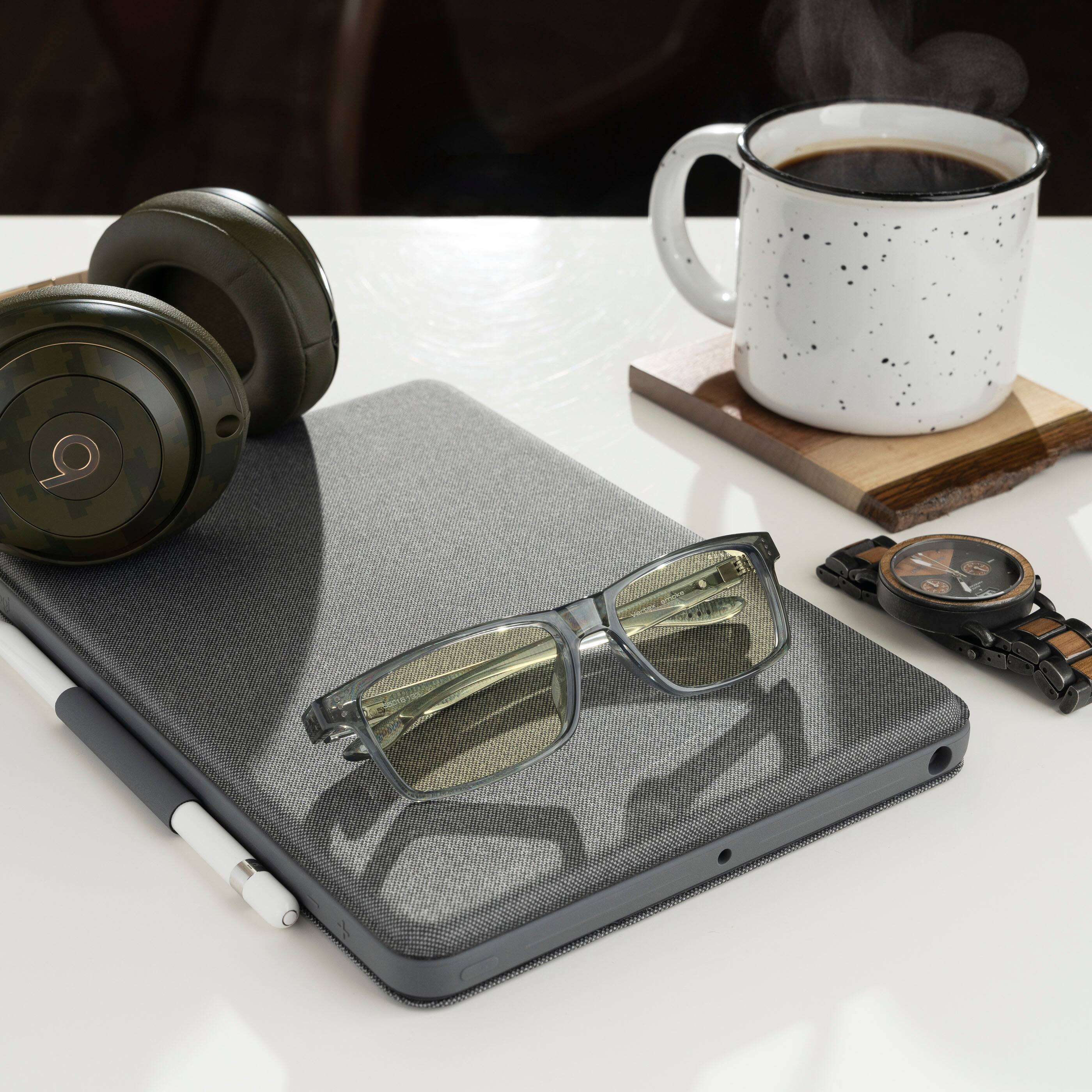 Left. GUNNAR - Blue Light Reading Glasses - Vertex +2.0 - Gray Crystal.