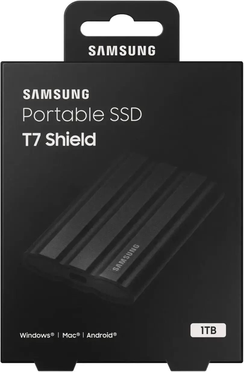 Samsung t7 shield 1tb črn zunanji ssd embalaža