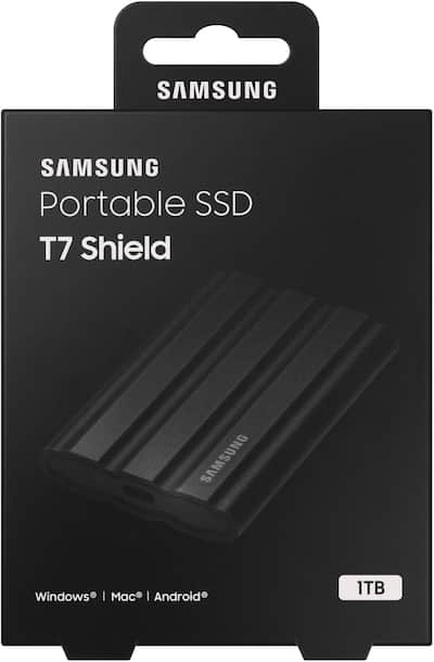 Samsung T7 Shield 1TB, External USB 3.2 Gen 2 Rugged SSD IP65 Samsung T7 Shield 1TB, External USB 3.2 Gen 2 Rugged SSD IP65