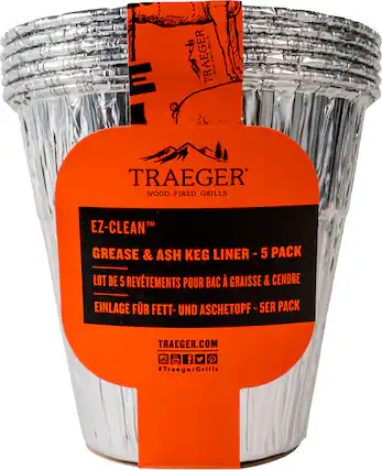 Angle. Traeger Grills - Grease & Ash Keg Liner 5 Pack - Silver.