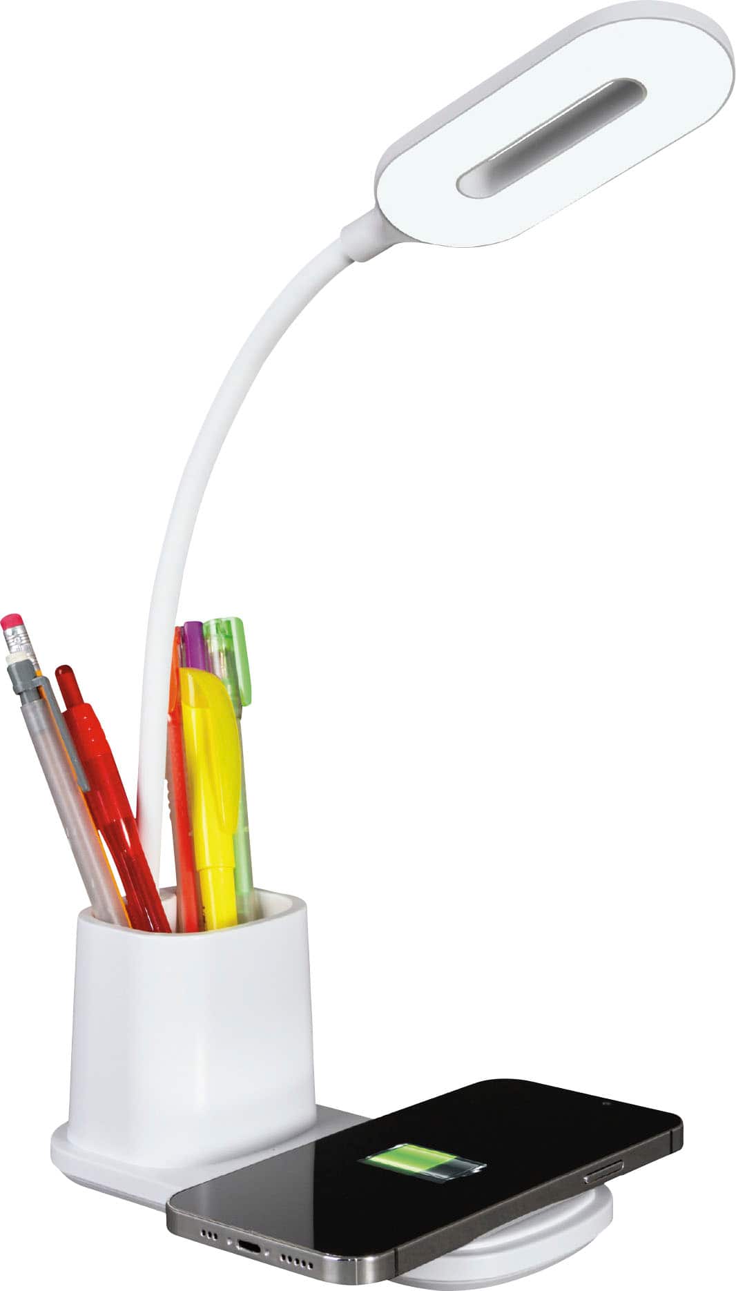 Front. OttLite - Organizer LED Desk Lamp with Wireless Charging - White.
