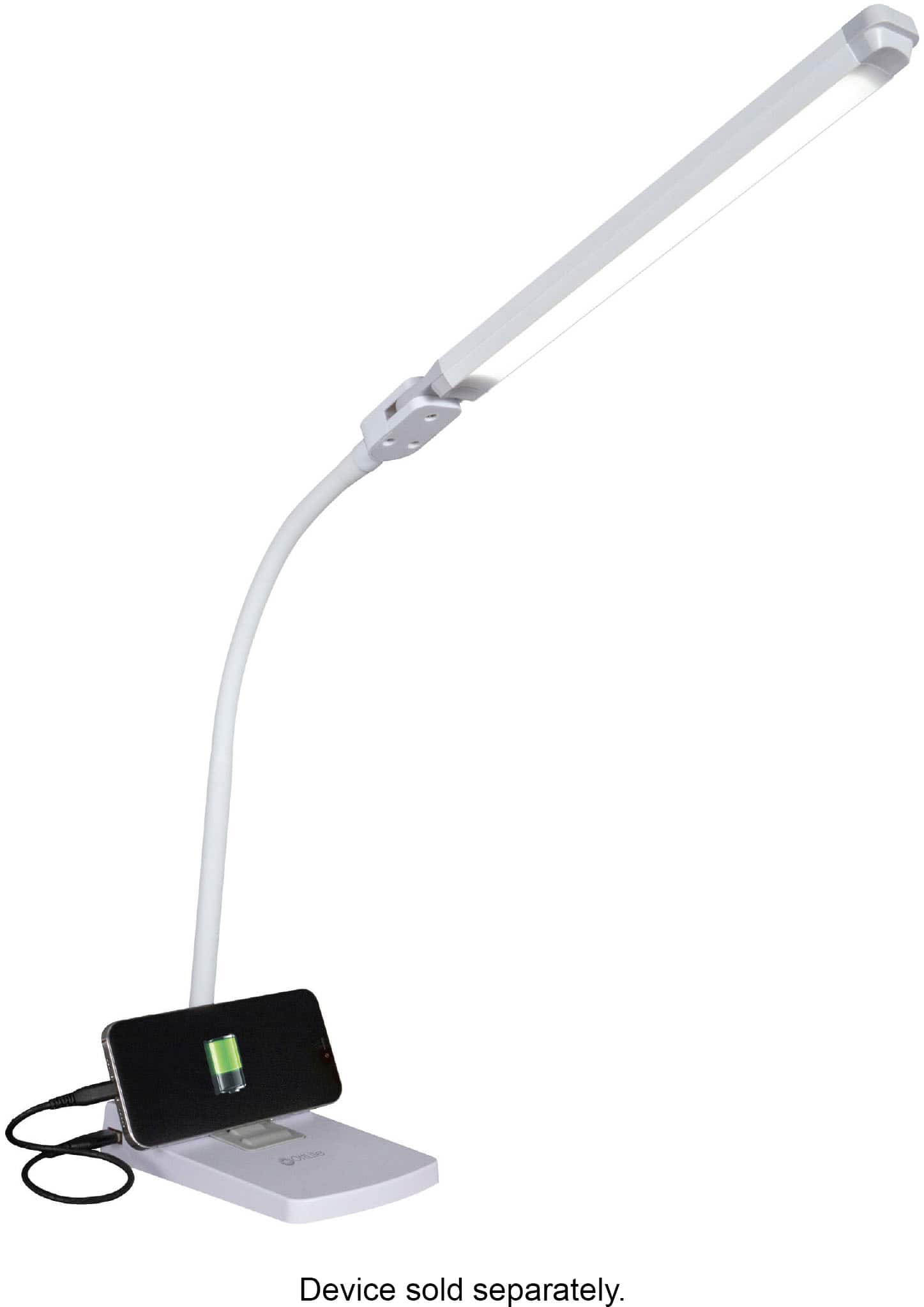 Front. OttLite - Swivel LED Desk Lamp with USB Charging and Stand - White.