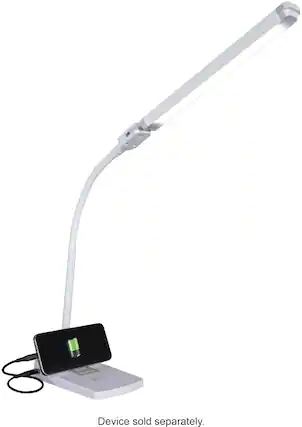 Front. OttLite - Swivel LED Desk Lamp with USB Charging and Stand - White.