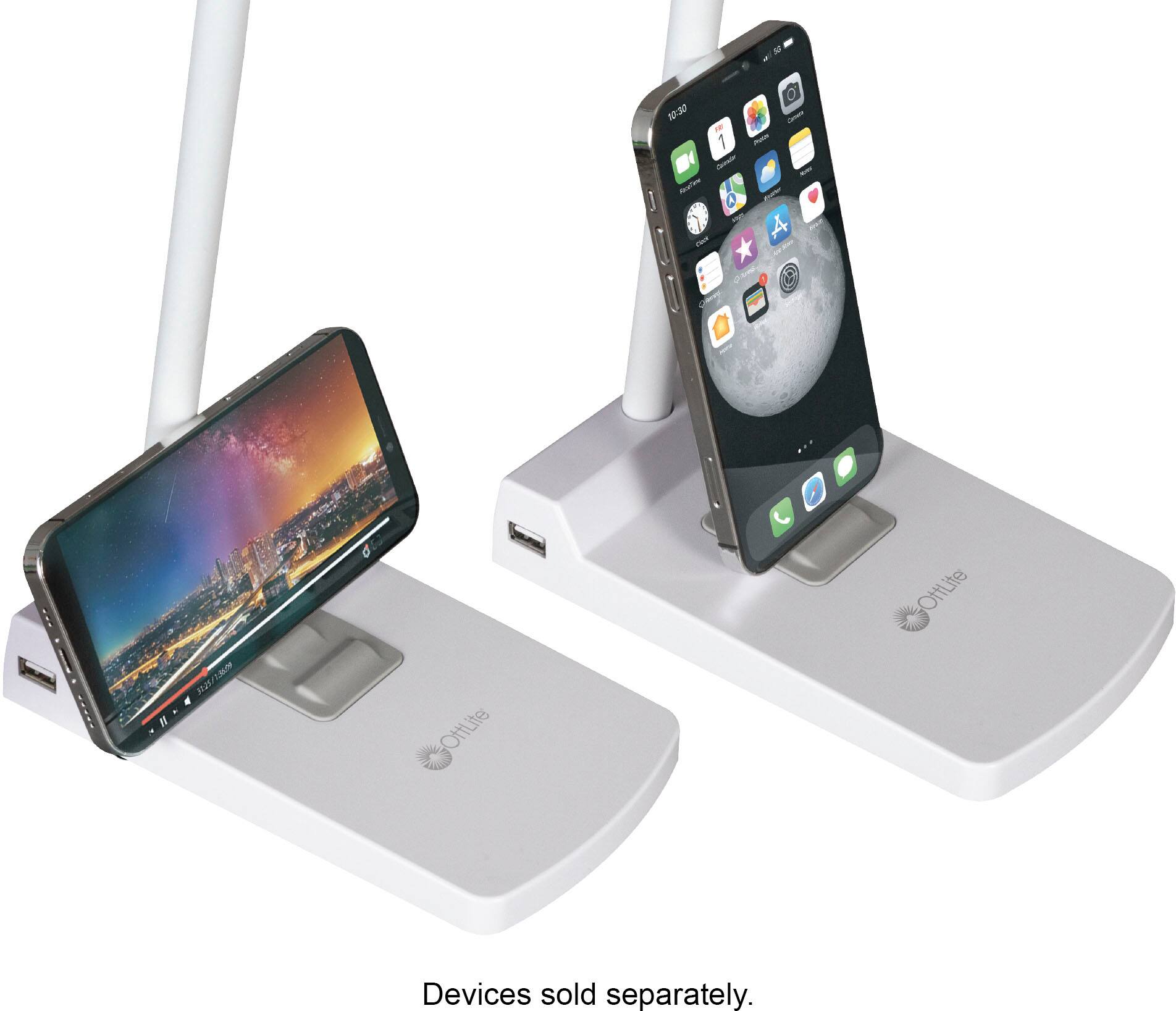 Alt View 12. OttLite - Swivel LED Desk Lamp with USB Charging and Stand - White.