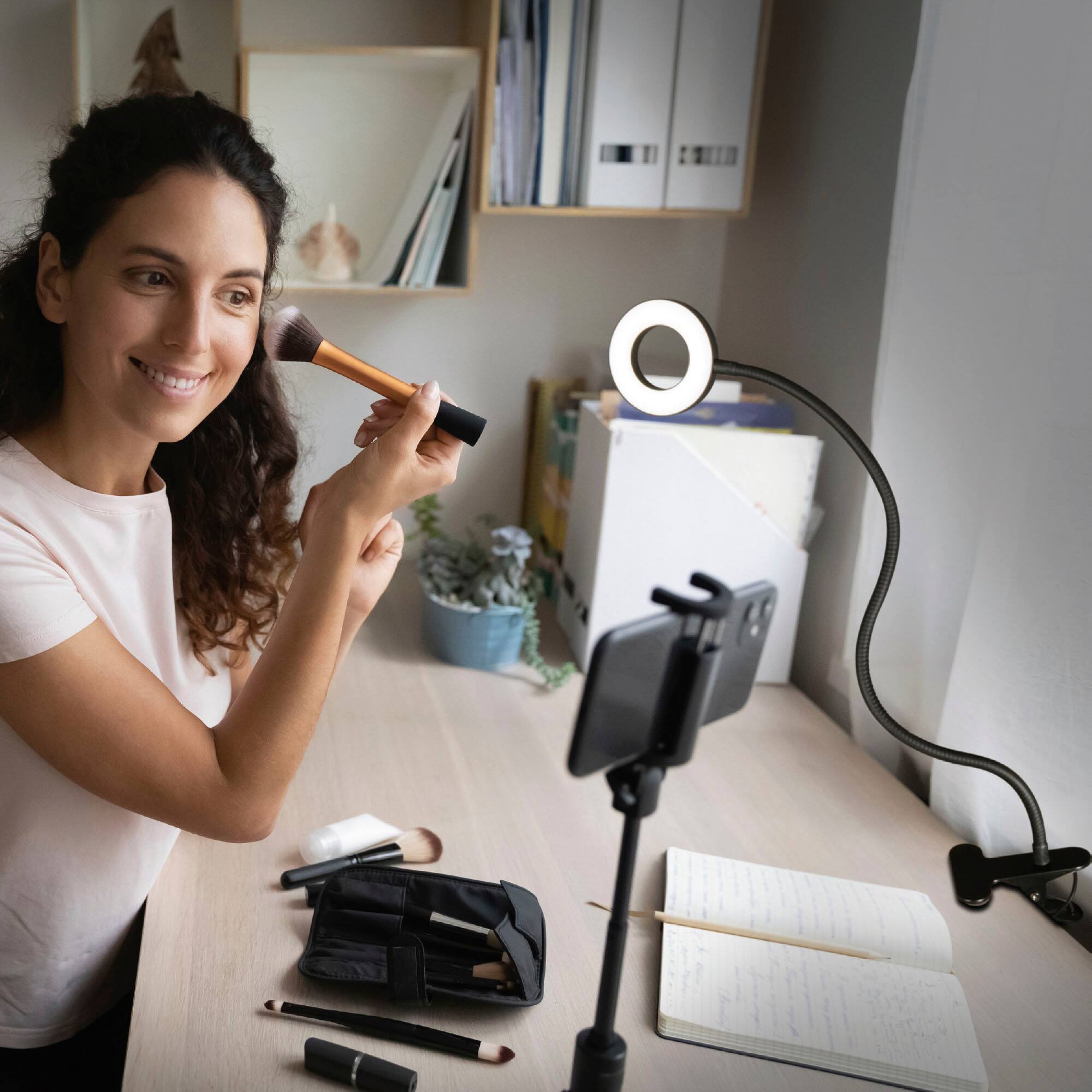 Alt View 15. OttLite - Capture Clip-On LED Ring Light - White.