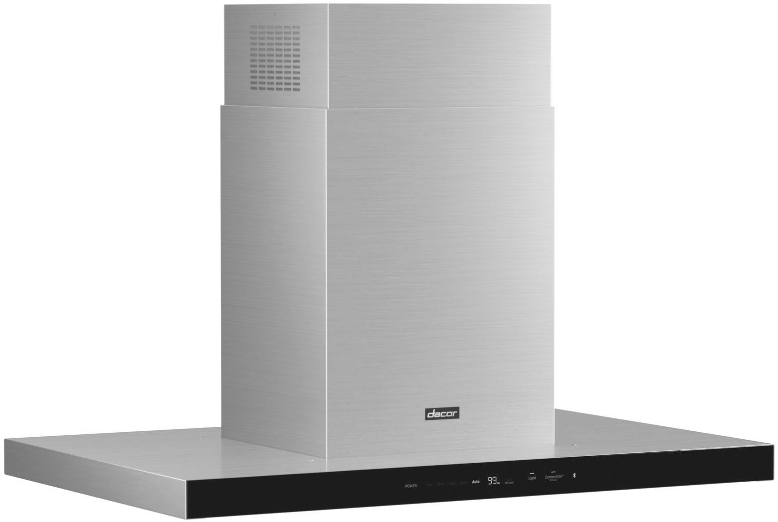 Angle. Dacor - 42" Externally Vented Island Range Hood with AutoConnect - Silver Stainless Steel.