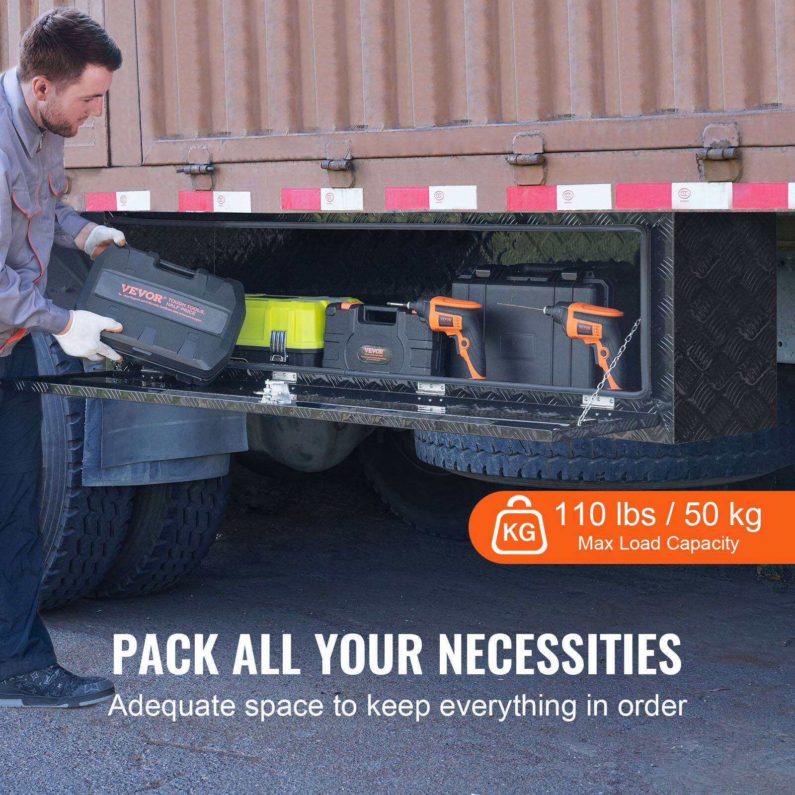 e a - - VEVOR  nngec MLA ada A I - FY 110 lbs / 50 kg KG Max Load Capacity PACK ALL YOUR NECESSITIES Adequate space to keep everything in order