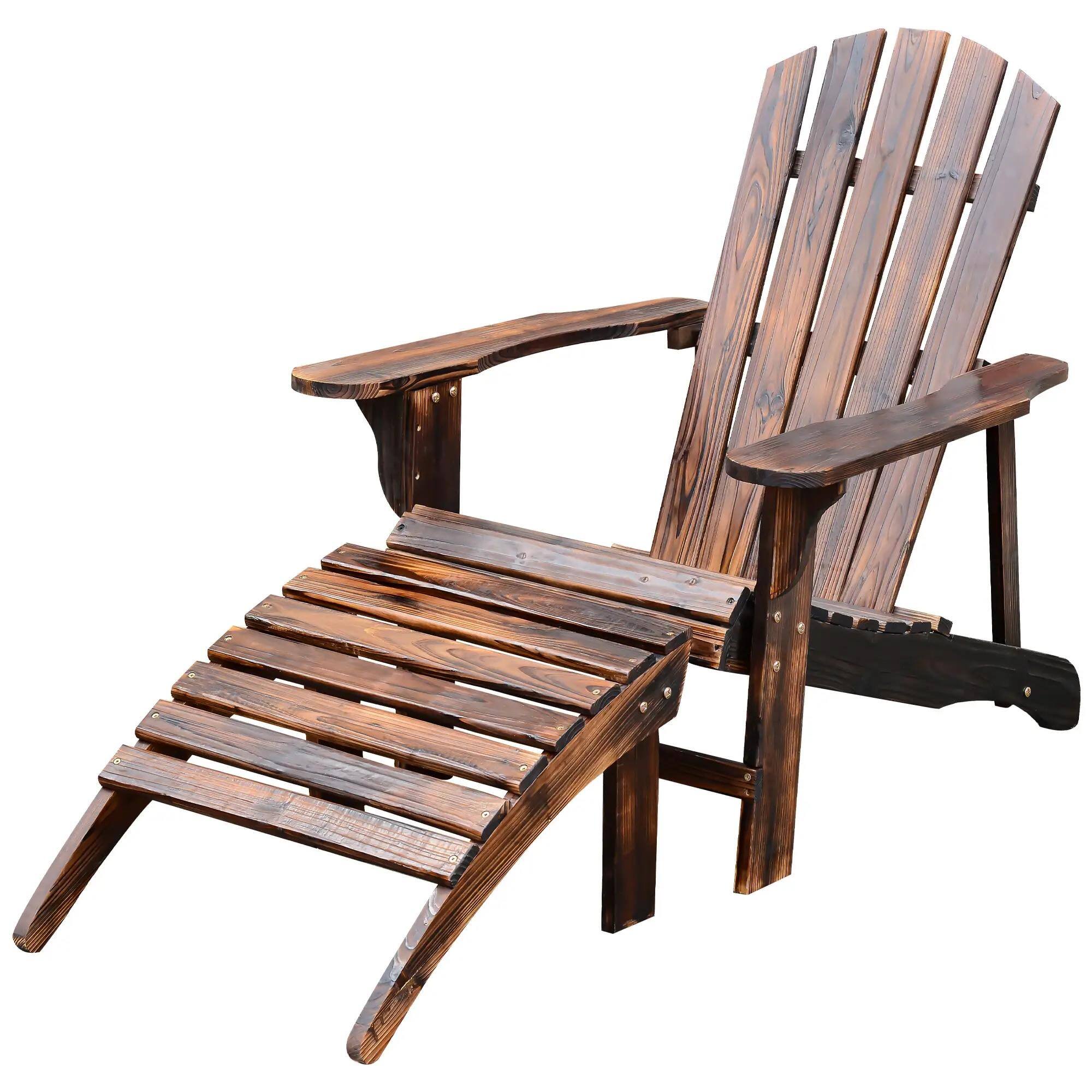 Angle. Resenkos - Resenkos Adirondack Ottoman Set, Rustic Outdoor Fire Pit Chairs, 330 lbs Capacity, Perfect for Relaxing,White, Teak - White, Teak.