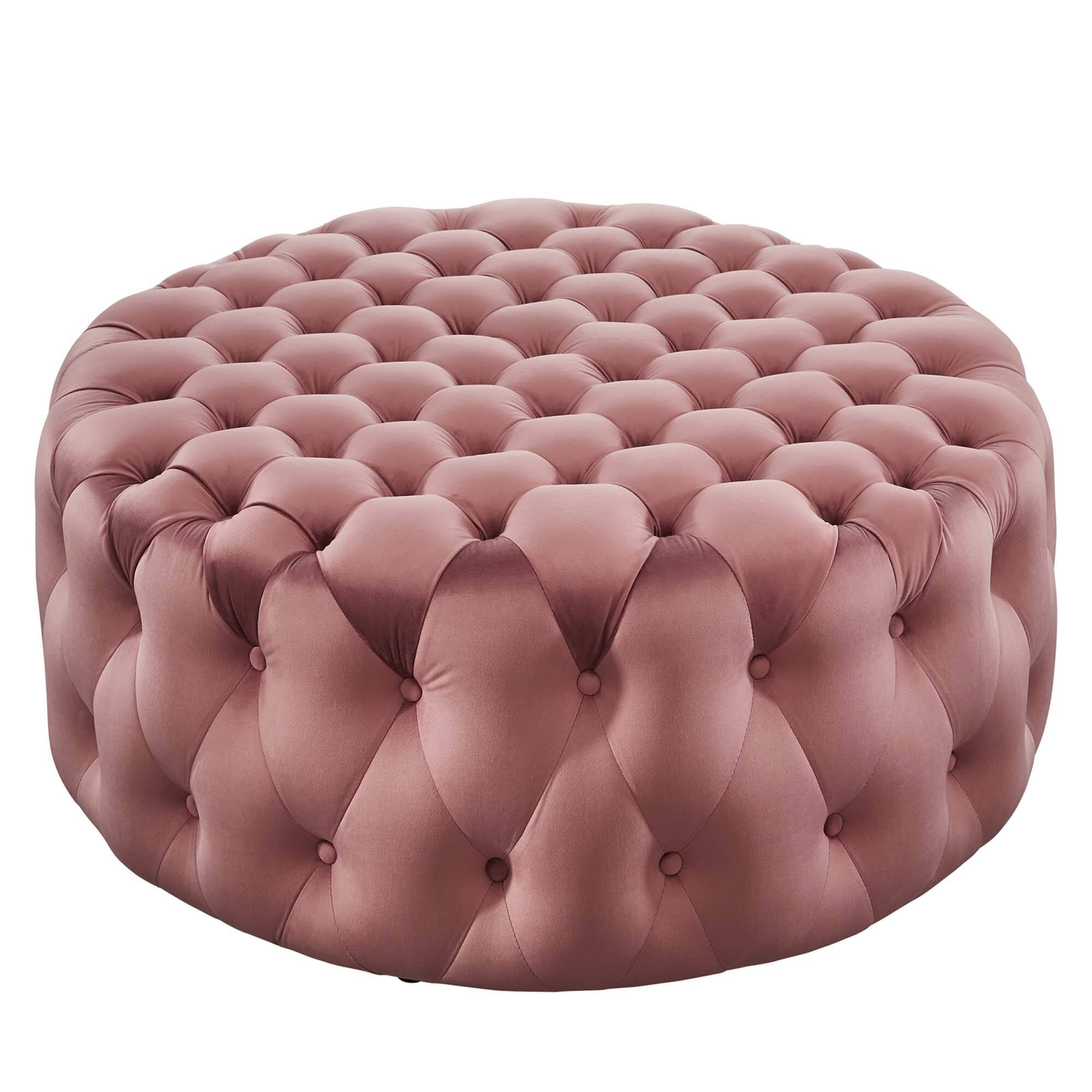 Angle. Modway - Amour Tufted Button Large Round Performance Velvet Ottoman by Modway - EEI-5469-DUS.