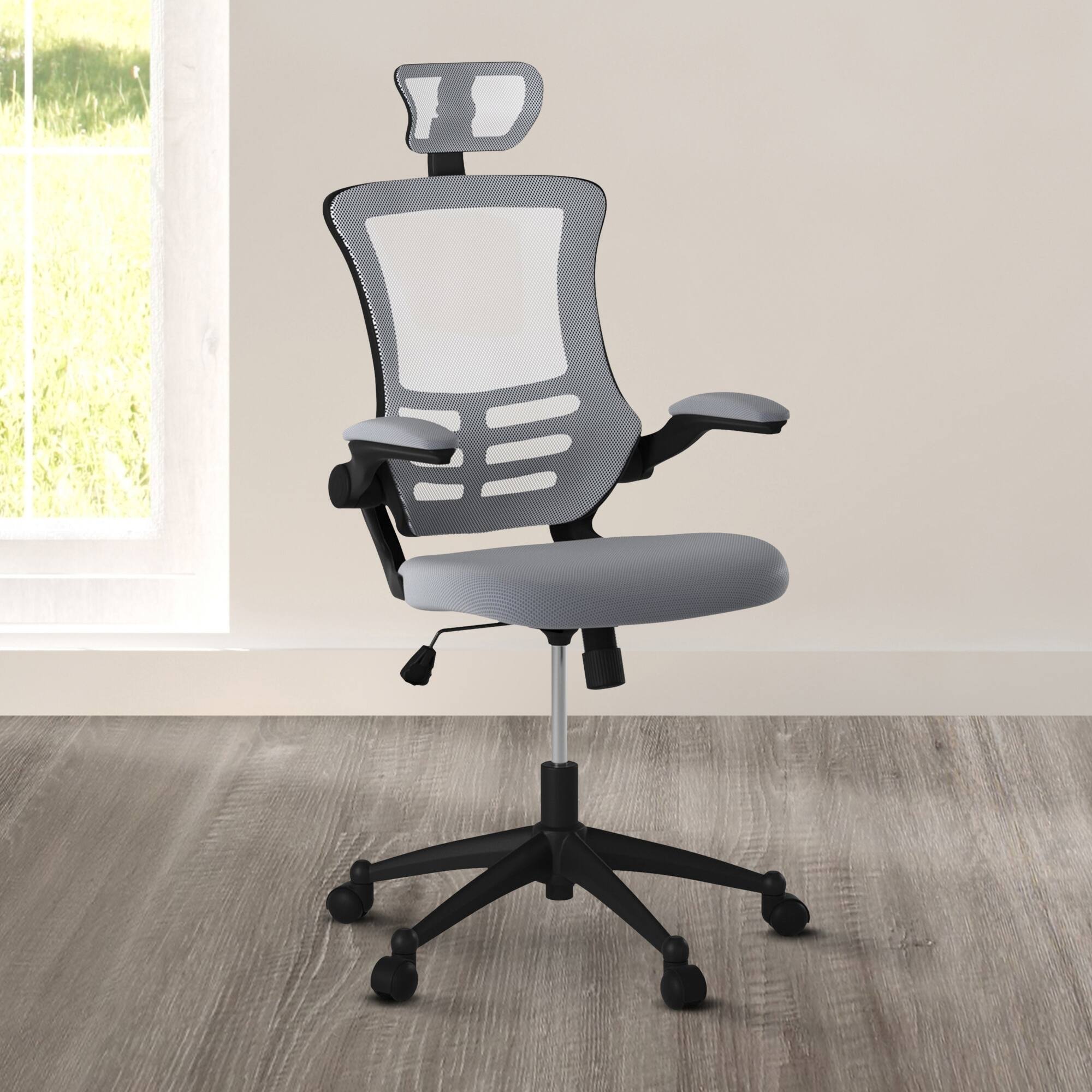 Alt View 1. GOODSILO - Modern High-Back Mesh Executive Office Chair with Adjustable Headrest and Flip-Up Arms - Silver.